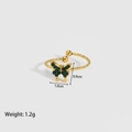 Bague papillon dorée ajustable avec zircons verts et anneau à texture tressée - Yyr023048-g