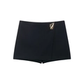 Falda pantalón negra de cintura alta para mujer con detalle de metal dorado irregular - XS / Negro
