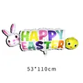 Detail of Happy Easter foil balloon banner with cute cartoon bunny and chick illustrations - Easter Banner Balloon