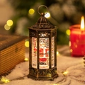 Bronzene Weihnachtslaterne Nachtlicht mit Weihnachtsmann und wirbelndem Schneeglitzer - Vintage Secheckiger Weihnachtsmann mit Geschenktüte
