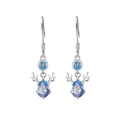Pendientes de asta de reno en plata de ley S999 con cristales azules de gota de agua - Ganchos para pendientes / Oro blanco (Circonita azul aguamarina)