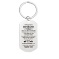 Macro shot of engraved English love poem on silver stainless steel military tag keychain - AY04 (Valentine's Day)