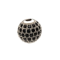Macro shot of silver metal spherical bead pavé-set with sparkling black zircon stones - 6mm / Platinum Black Zirconia