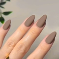 Short oval brown matte press-on nails with a smooth frosted finish on fingers - Matte Khaki