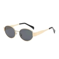 Retro oval metal sunglasses with gold frames and grey lenses, stylish street fashion eyewear - Gold Frame Black Lens C8