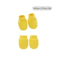 Newborn baby 2-piece soft cotton hat and gloves set in solid bright yellow color - Yellow (Mittens & Booties)