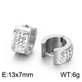 Glänzende silberne Edelstahl-Creolen mit komplettem Straßbesatz, Größe 13x7 mm - Silber-Weißer Stein (KE108256-TGD)