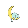 Cute enamel pin featuring a light blue cat sleeping on a yellow crescent moon - XZ75-5 Sleeping Cat on Moon