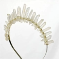 Handmade bridal tiara featuring raw white crystal stones and woven wire headband - White + Gold Wire Gold Headband