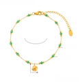 Tobillera de acero de titanio dorado con cuentas verdes y colgante de concha retro - Longitud aprox. 20+5cm / Dorado - Estilo Concha de Cuentas Verdes
