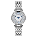 Elegant silver women's watch with full crystal rhinestones and blue Roman numerals - Silver