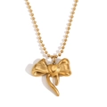 Elegante 18K vergoldete Edelstahl-Kugelkette mit 3D-Schleife und Herz-Anhänger für Damen - 3D Schleife Anhänger Kugelkette Halskette / Gold