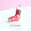 Detail of red resin Christmas stocking pendant with silver loop and sizing 2.2x2.6cm - Style 37-Red Stocking with Green Tree