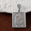 Silver stainless steel square pendant featuring rhinestone star and moon details - Square Zirconia Moon Star - Steel