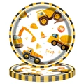 Construction vehicle disposable paper plate set for kids birthday party with excavator design - 7 Inch Construction Vehicle Paper Plates 24Pcs