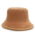 Camel corduroy bucket hat with white faux shearling trim, casual autumn winter warm sun hat - Light Coffee