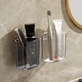 Wall-mounted bathroom organizer set with one smoky gray and one clear storage box - Couple Set-Clear+Grey