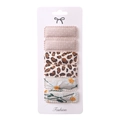 Detail of 6-piece square hair clips featuring floral embroidery and leopard patterns - Beige Leopard Daisy Style (PP164-7)