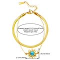 Dettaglio del bracciale dorato a doppio strato con ciondolo a sole e specifiche tecniche - Stile Sole Turchese (B02687G)