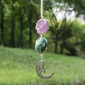 Handmade amethyst and amazonite raw stone car hanging with silver moon and star charms - Amethyst + Green Aventurine (Beige Rope)