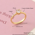Bague cœur polie en cuivre plaqué or trois couches avec un zircon étincelant - Bague Zircon Taille 7