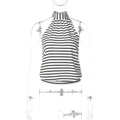 Close-up of black and white striped halter knit vest featuring a high-neck sleeveless design - S / Black & White Stripes