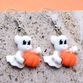 Boucles d'oreilles fantôme avec citrouille en résine et crochets argentés - Citrouille Fantôme