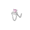 Piercing al naso a L in argento con zircone a cuore rosa e catena con stella - Stile Catena Stella Cuore Rosa (24030802-6)