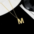 S925 silver necklace with sparkling gold M-letter pendant featuring inlaid crystals - Letter M