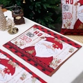 Camino de mesa y cojín navideño con diseño de Papá Noel y bordes de cuadros rojos - Estilo C - Mantel individual