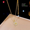 Elegant gold necklace with a rectangular pendant featuring zircon inlay and a letter M charm - X052 Square Letter M Zirconia / Gold