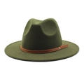 Detailed close-up of army green wool fedora hat featuring a brown leather decorative band - M (56-58cm) / Army Green