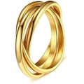 Three-band interlocking titanium steel ring in gold finish on a white background - US 5 / Gold