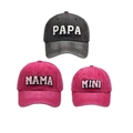 Set di cappellini ricamati Papa, Mama e Mini nei colori grigio e rosa acceso - Set famiglia (PAPA+MAMA+MINI) / Nero/Rosa Fucsia