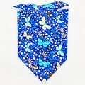 Blue dog bandana with blue butterflies and small white flowers pattern in cotton fabric - L