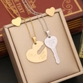 Close-up of heart puzzle and key pendants with I Love You engraving in a gift box - I Love You Key & Heart Style (5#)