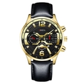 Reloj cronógrafo de cuarzo Geneva para hombre con correa de cuero negro y caja dorada - Dorado