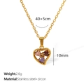 Golden stainless steel heart necklace with pink, red, and purple cubic zirconia stones - Heart Zirconia Necklace (XL329) / Gold