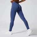 Leggings de yoga sans couture bleu foncé taille haute avec effet push-up et côtes - Gris Bleu