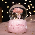 Pink fairy tale crystal ball music box with cherry tree and angel girl figurine - 133 Prayer Station / Large 100 Snow+Light+Music