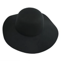Classic black wide brim wool felt hat with a round crown for an elegant vintage look - Adjustable 57-58cm / Black