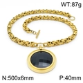Chunky gold chain necklace featuring a large round black gemstone pendant for women - Gold Black Necklace (KN201469-Z)