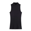 Minimalistisches schwarzes ärmelloses Damenoberteil mit Stehkragen aus Stretch - S / Schwarz
