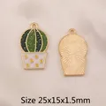 Green cactus enamel charms for jewelry making DIY earrings pendants 25x15x1.5mm - BK1495# Potted Cactus