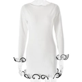 Abito corto in maglia bianca a maniche lunghe con bordi a volant neri a contrasto - S / Bianco
