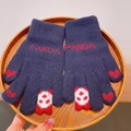 Dark blue winter knit gloves with red Panda text and heart touchscreen fingertips - Panda / Navy Blue