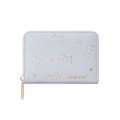 Light blue PU leather cat wallet with golden cute cat engraving and metal zipper - Light Blue