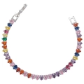 Macro shot of luxury colorful teardrop-cut zircon gems on silver-plated bracelet with box clasp - Platinum Multi Zirconia