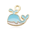 Cute gold whale pendant with light blue and white enamel for DIY jewelry making - Blue Whale