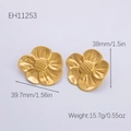 Elegant 18K gold plated titanium steel flower stud earrings in 38mm floral design - Gold Large Flower Style (EH11253)